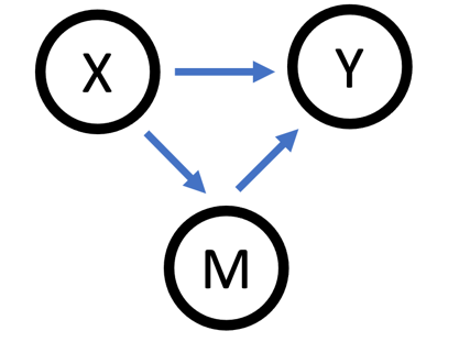 Indirect causal pathway from X to Y via M